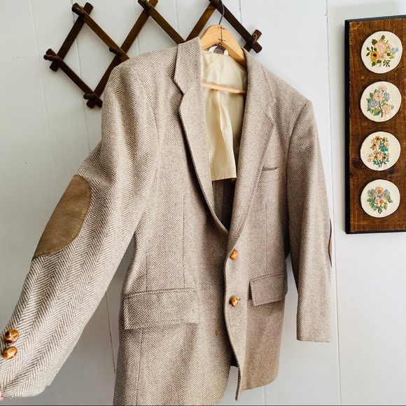 Vintage Wool Herringbone Elbow Padded Blazer - Picture 6 of 8